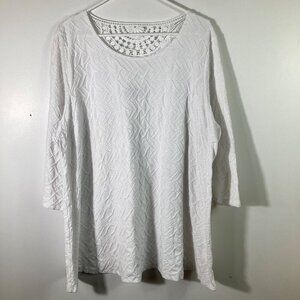Womens Kim Rogers‎ 3/4 Sleeve Tunic Top Crochet Detail White 2X